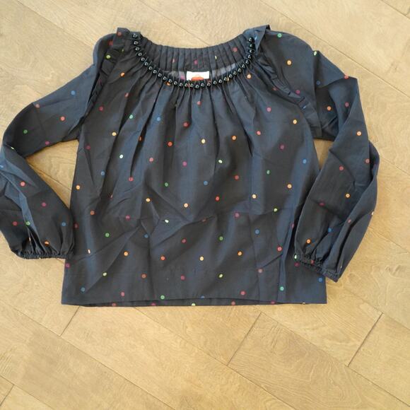 FARM Rio Black Dots Blouse size XS with beaded neckline Cotton Silk Blend - Picture 7 of 10